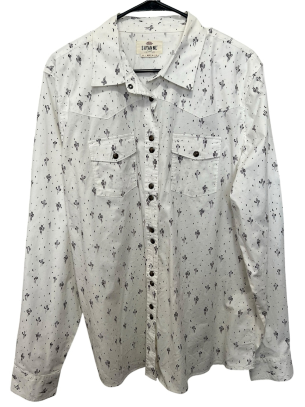 Shyanne White Cactus Print Western Snap Button Long Sleeve Shirt
